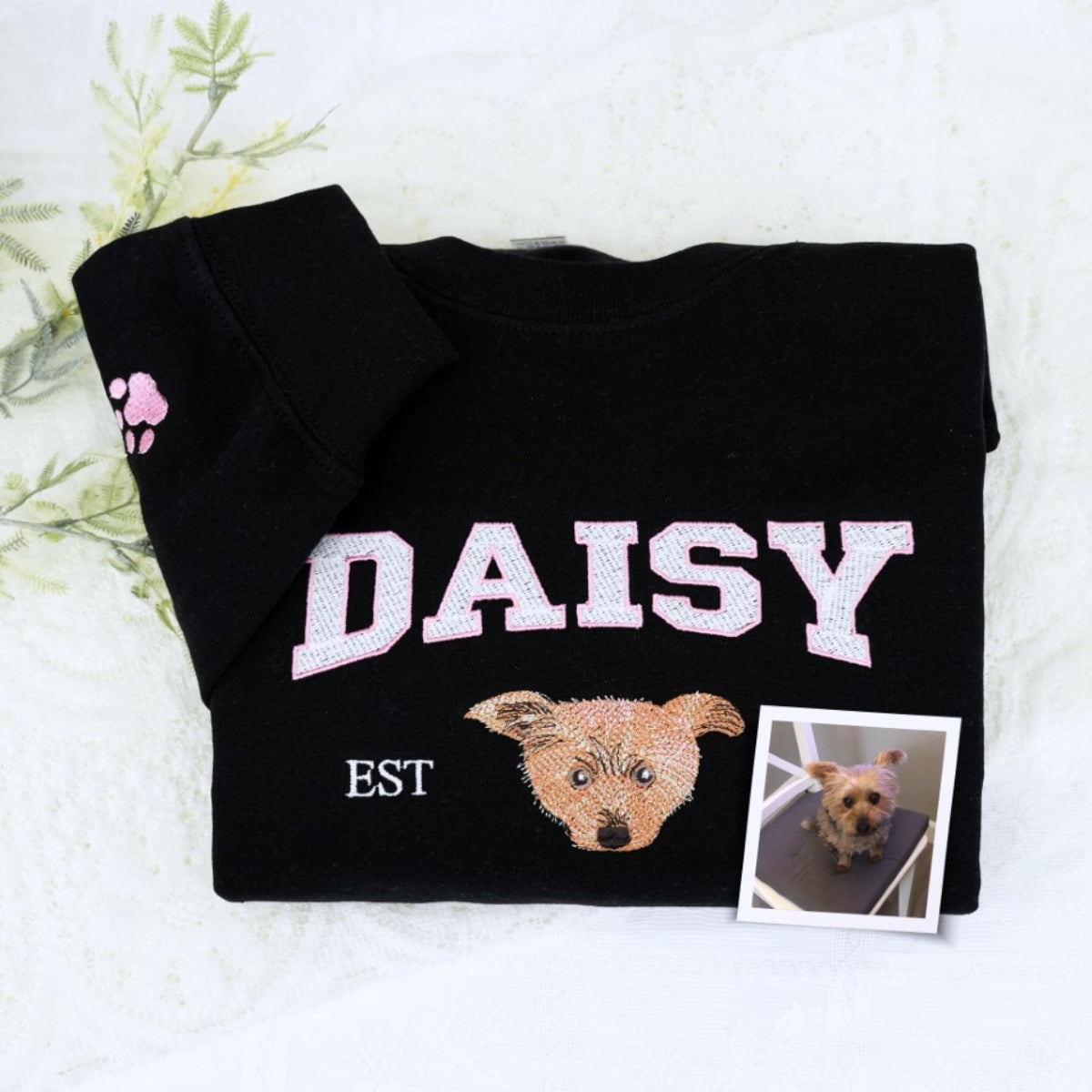 Custom Pet Name Hoodies - Dog Portrait Varsity Style Embroidered Sweatshirts - Dog Lover Gift