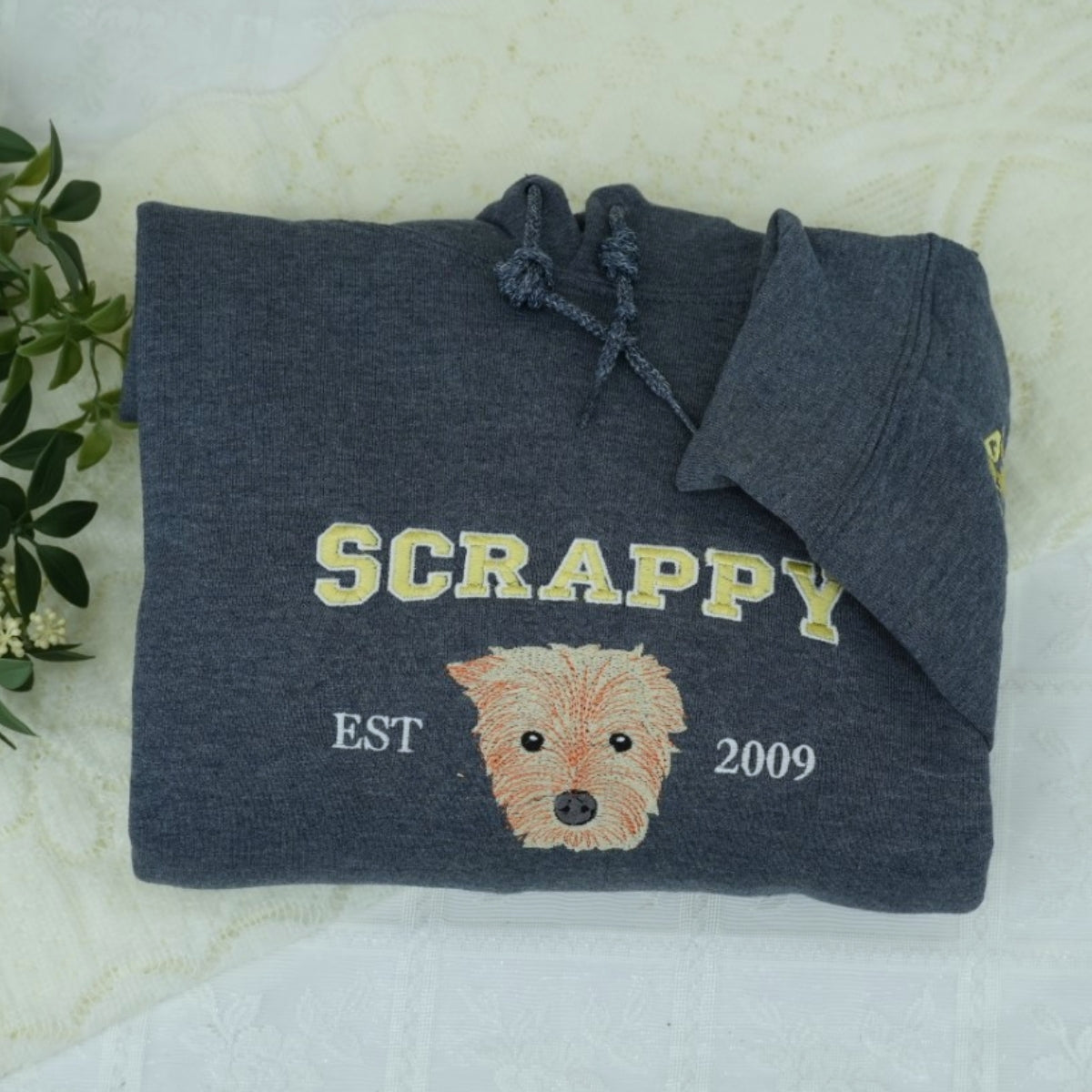 Custom Pet Name Hoodies - Dog Portrait Varsity Style Embroidered Sweatshirts - Dog Lover Gift