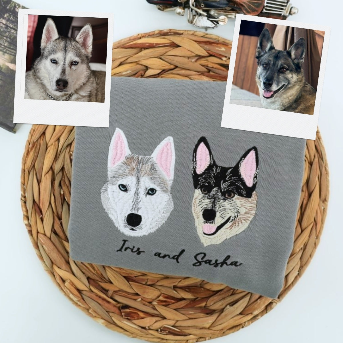 Custom Pet Portrait Hoodies - Dog Face Embroidered Sweatshirts - Personalized Pet Memorial Gift with Names