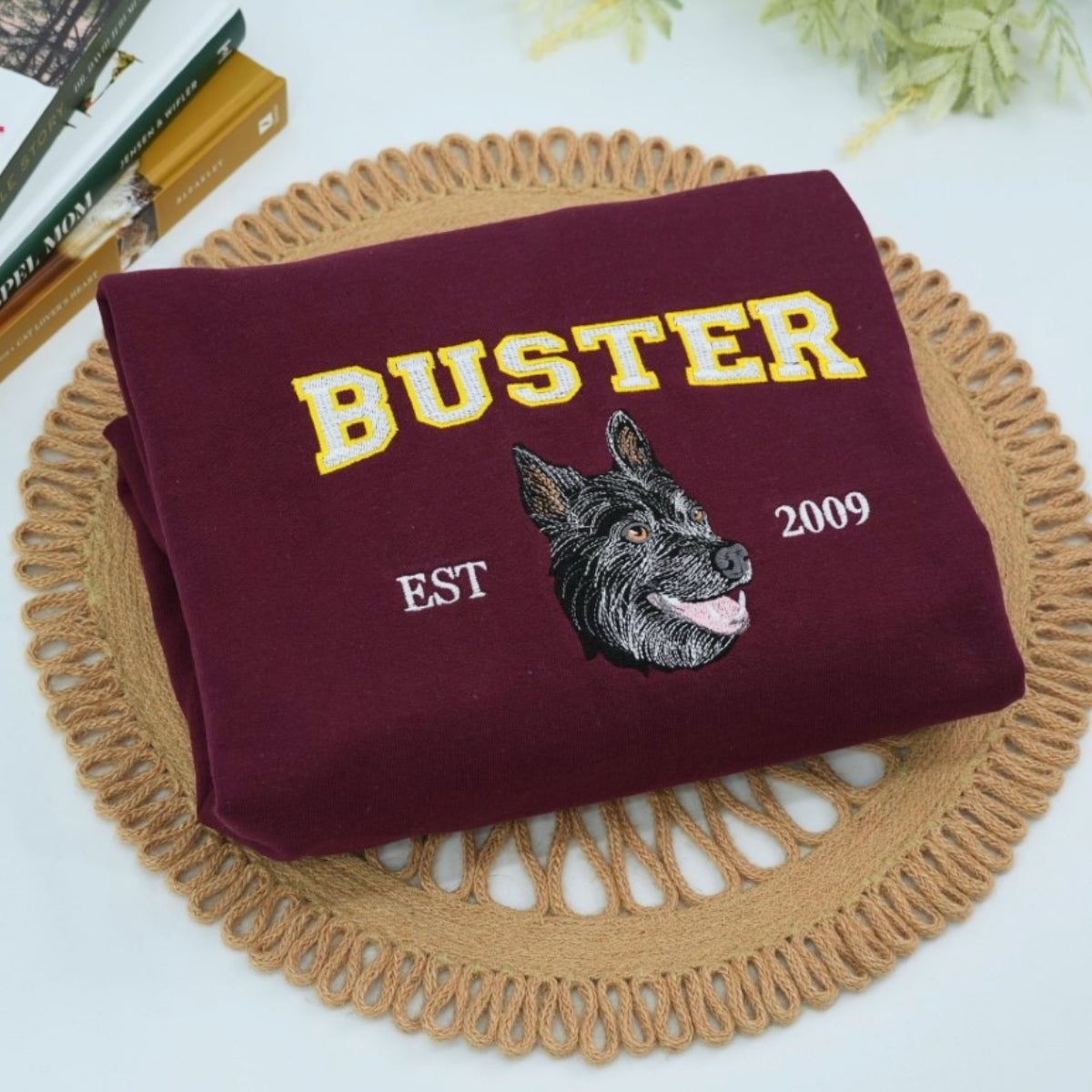 Custom Pet Portrait Hoodies - Dog Name Varsity Style Embroidered Sweatshirts - Dog Lover Gift