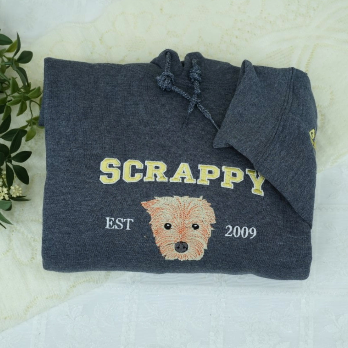 Custom Pet Portrait Hoodies - Dog Name Varsity Style Embroidered Sweatshirts - Dog Lover Gift