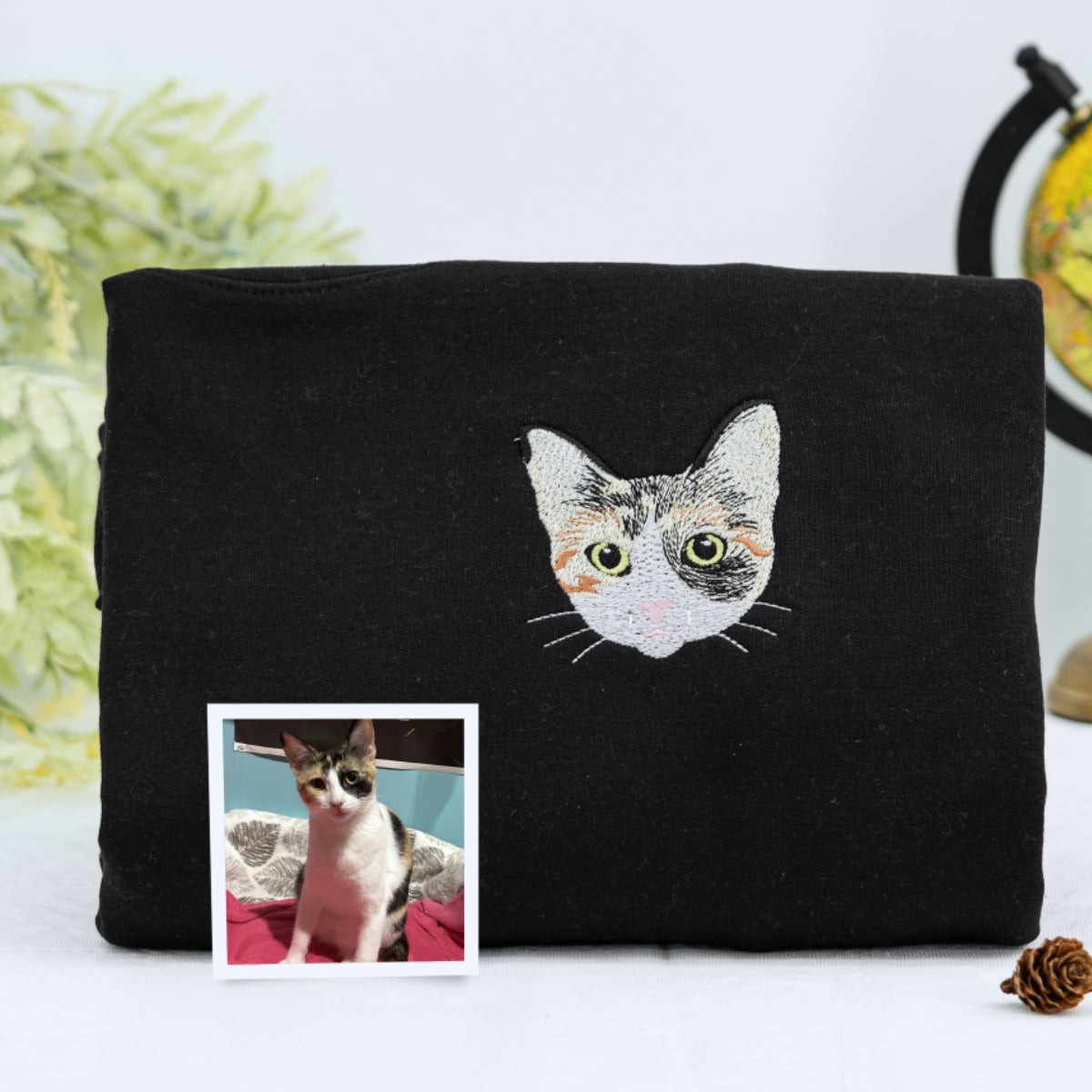 Custom Pet Portrait Hoodies from Photo - Cat Face Embroidered Sweatshirts - Premium Pet Memorial Gift