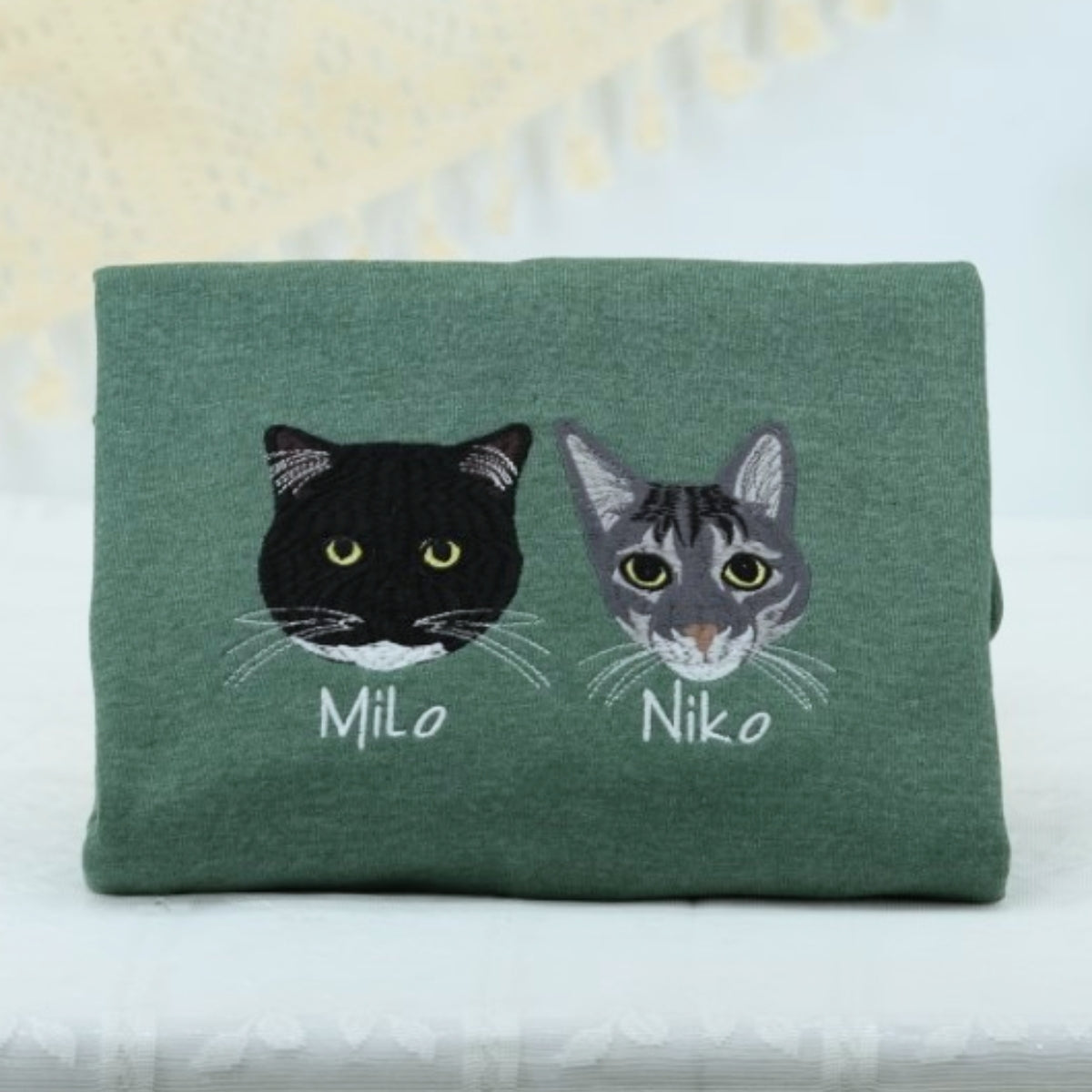 Custom Pet Portrait Hoodies from Photo - Cat Face Embroidered Sweatshirts - Premium Pet Memorial Gift