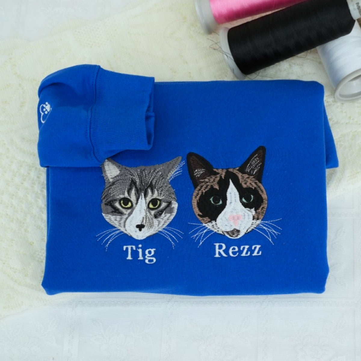 Custom Pet Portrait Hoodies from Photo - Cat Face Embroidered Sweatshirts - Premium Pet Memorial Gift