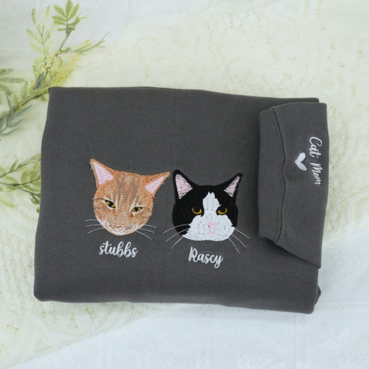 Custom Pet Portrait Hoodies from Photo - Cat Face Embroidered Sweatshirts - Premium Pet Memorial Gift