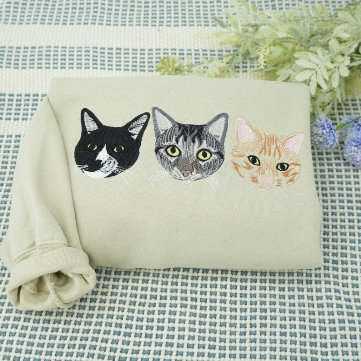 Custom Pet Portrait Hoodies from Photo - Cat Face Embroidered Sweatshirts - Premium Pet Memorial Gift