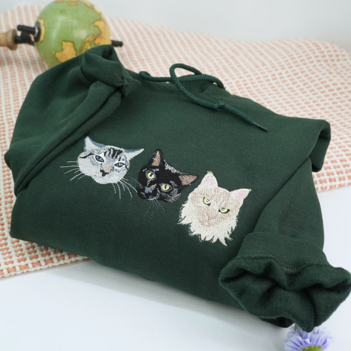 Custom Pet Portrait Hoodies from Photo - Cat Face Embroidered Sweatshirts - Premium Pet Memorial Gift