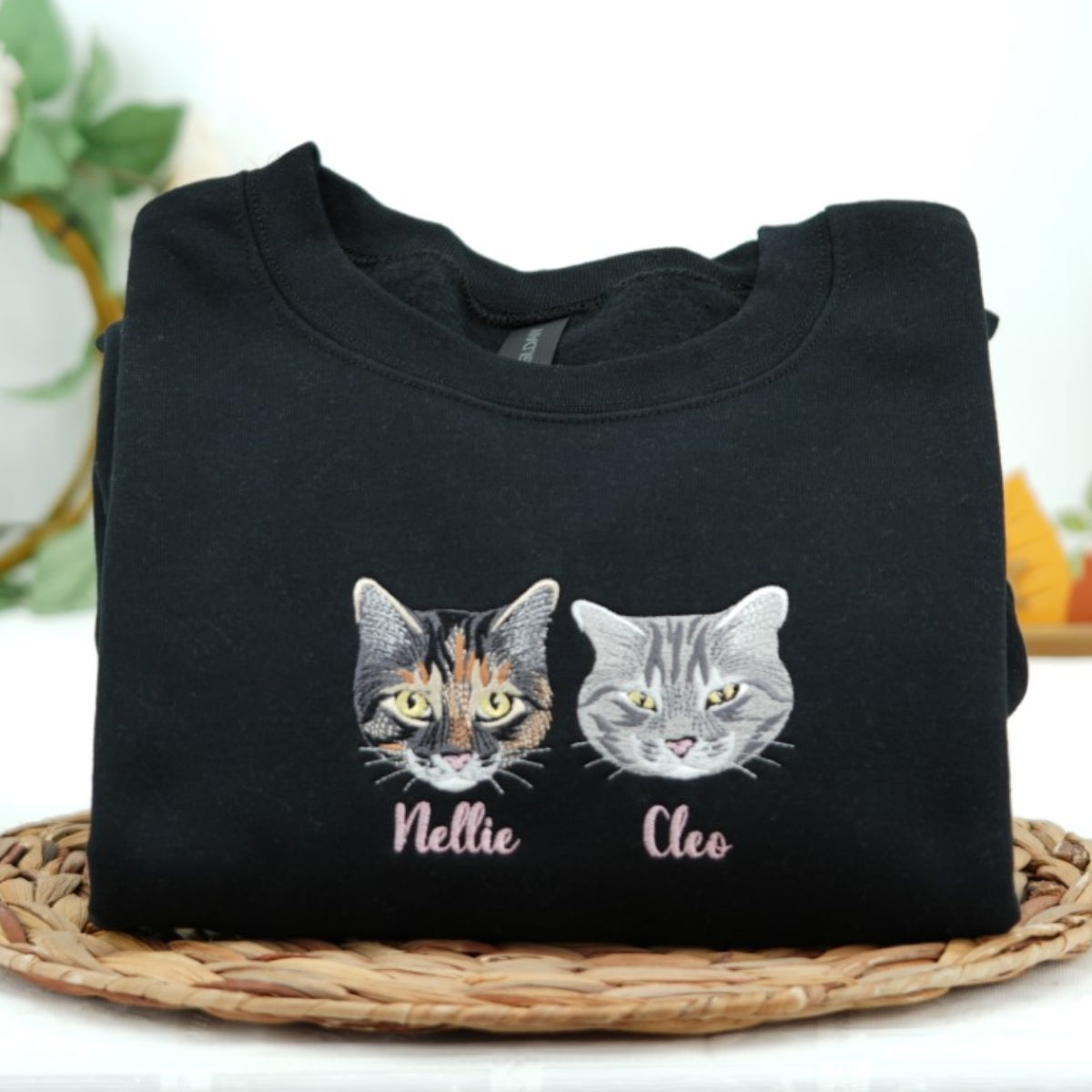 Custom Pet Portrait Hoodies with Name - Cat Face Embroidered Sweatshirts from Photo - Premium Cat Lover Gift