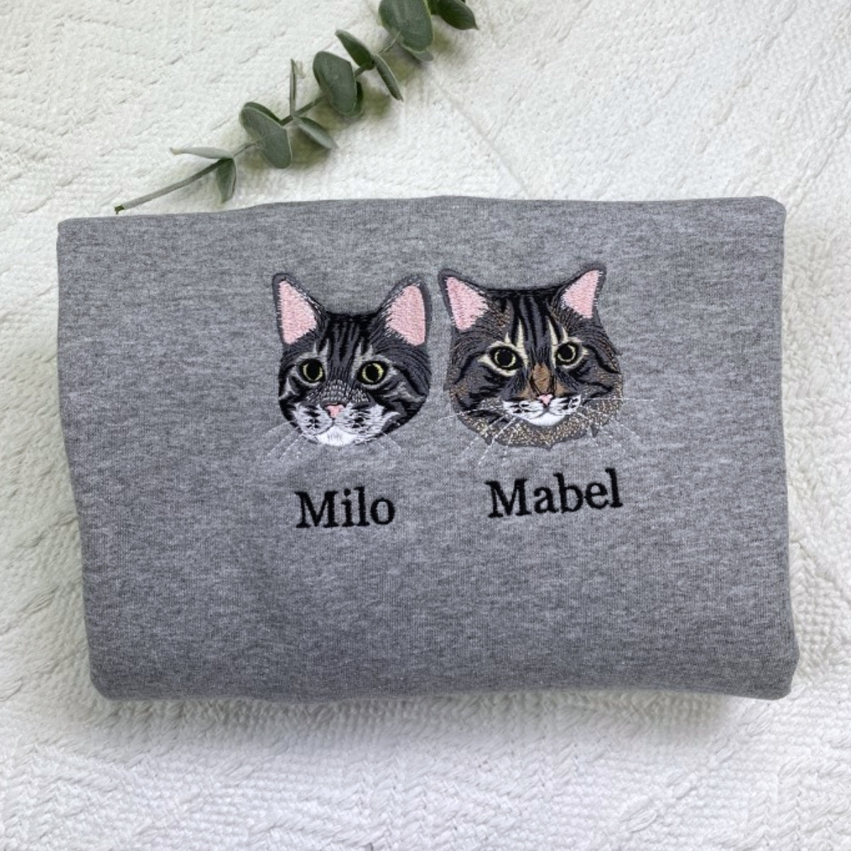 Custom Pet Portrait Hoodies with Name - Cat Face Embroidered Sweatshirts from Photo - Premium Cat Lover Gift