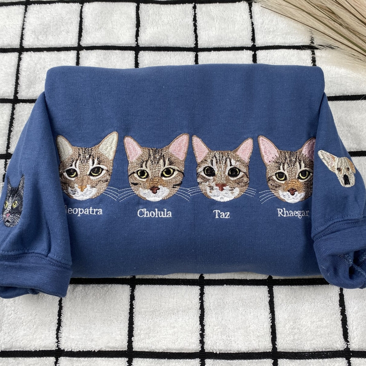 Custom Pet Portrait Hoodies with Name - Cat Face Embroidered Sweatshirts from Photo - Premium Cat Lover Gift