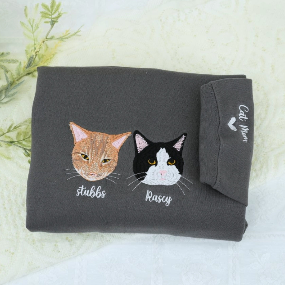 Custom Pet Portrait Hoodies with Name - Cat Face Embroidered Sweatshirts from Photo - Premium Cat Lover Gift