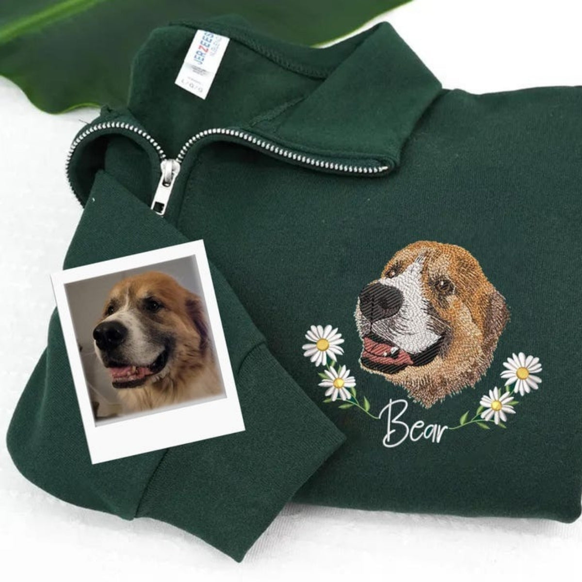 Custom Pet Portrait Quarter Zip - Cat Face Embroidered Pullover - Personalized Pet Memorial Gift