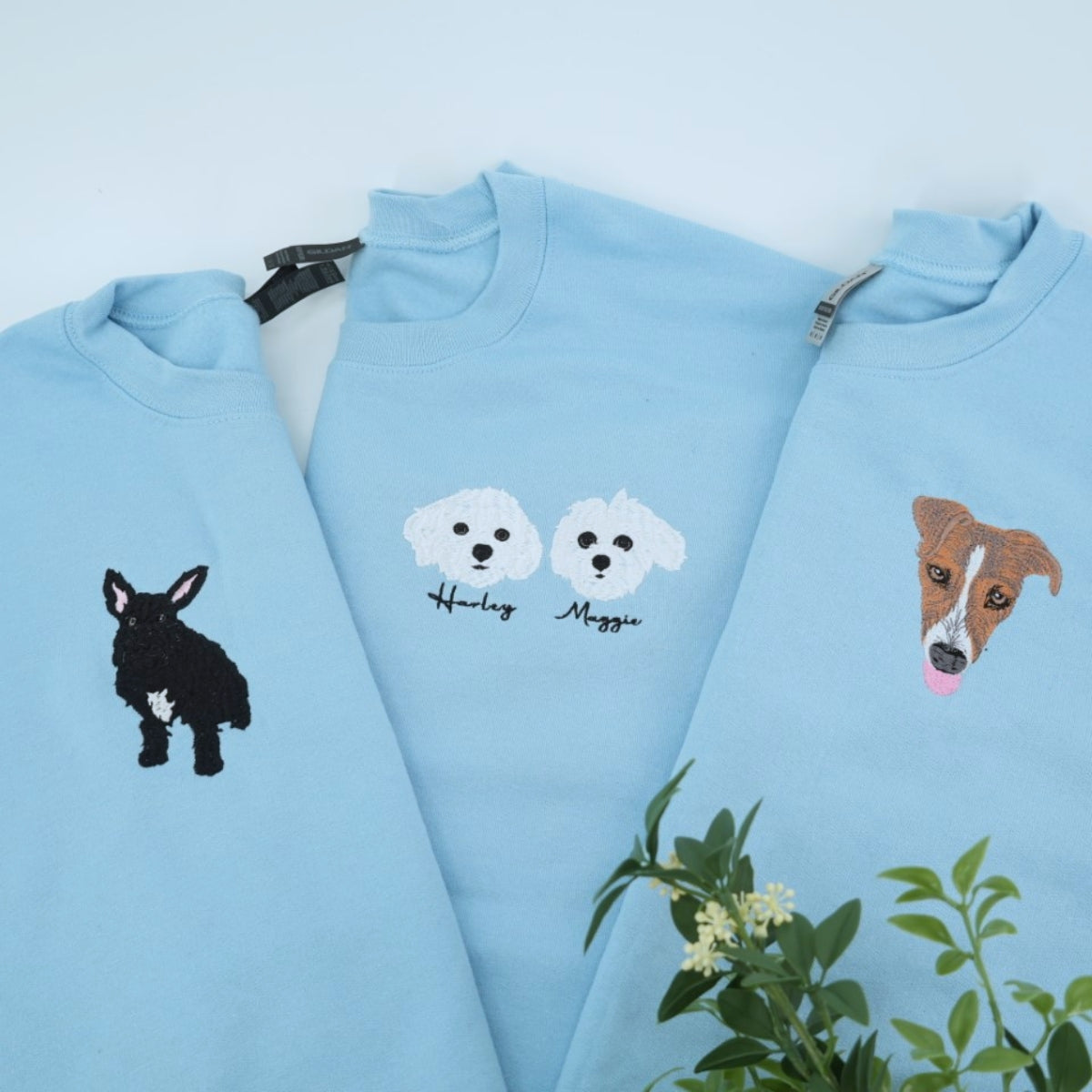 Custom Dog Portrait Hoodies - Custom Pet Face Embroidered Sweatshirts - Personalized Dog Family Gift