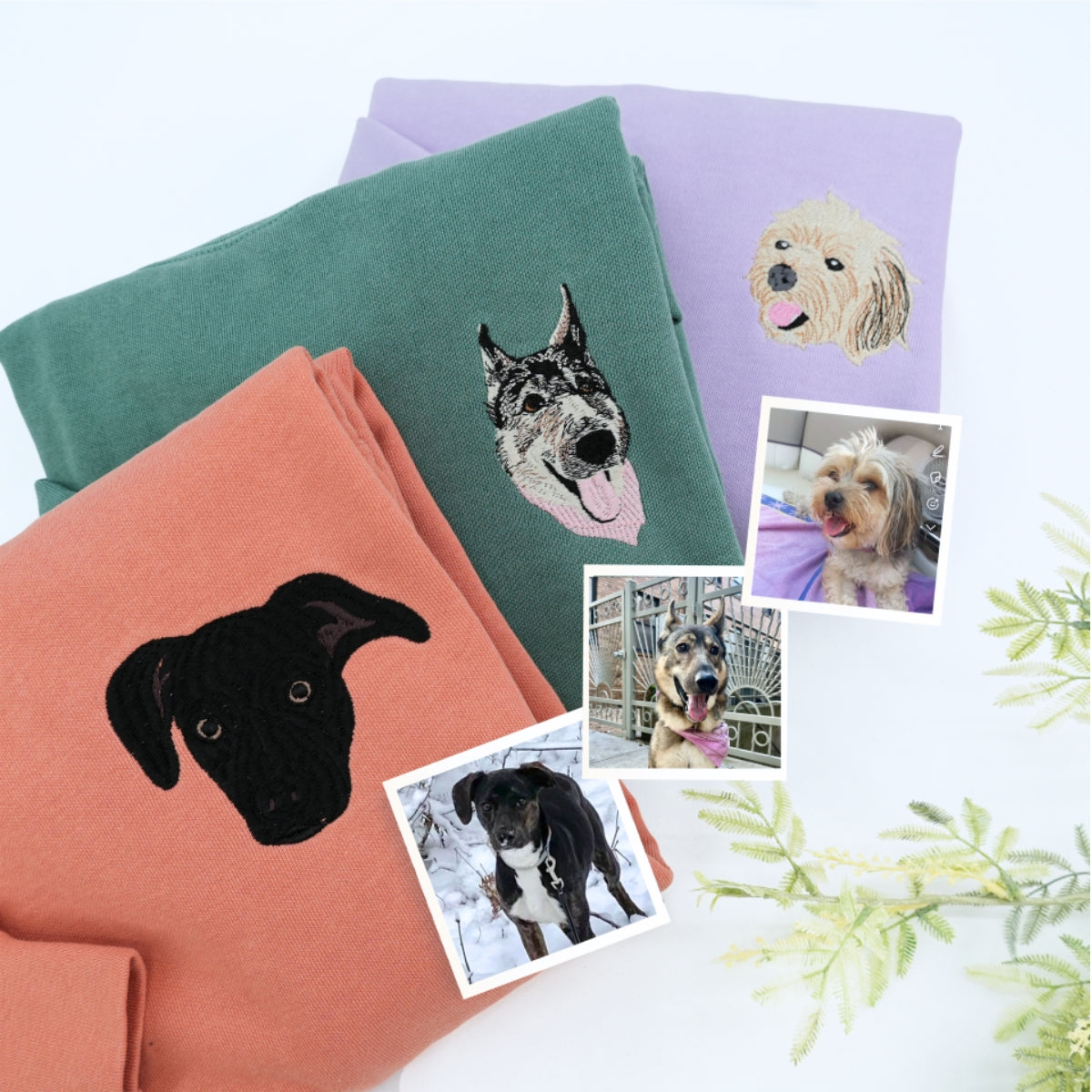 Custom Pet Portrait Sweatshirts - Dog Face Embroidered Shirts with Names - Dog Lover Gift