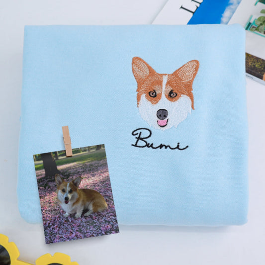 Custom Pet Portrait Sweatshirts - Dog Face Embroidered Shirts with Names - Dog Lover Gift