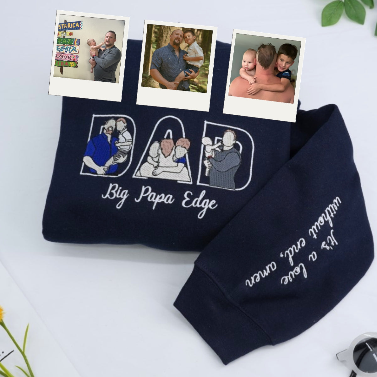 Custom Photo Dad Hoodies - Father Child Adventure Embroidered Sweatshirts - Perfect Active Dad Memory Gift