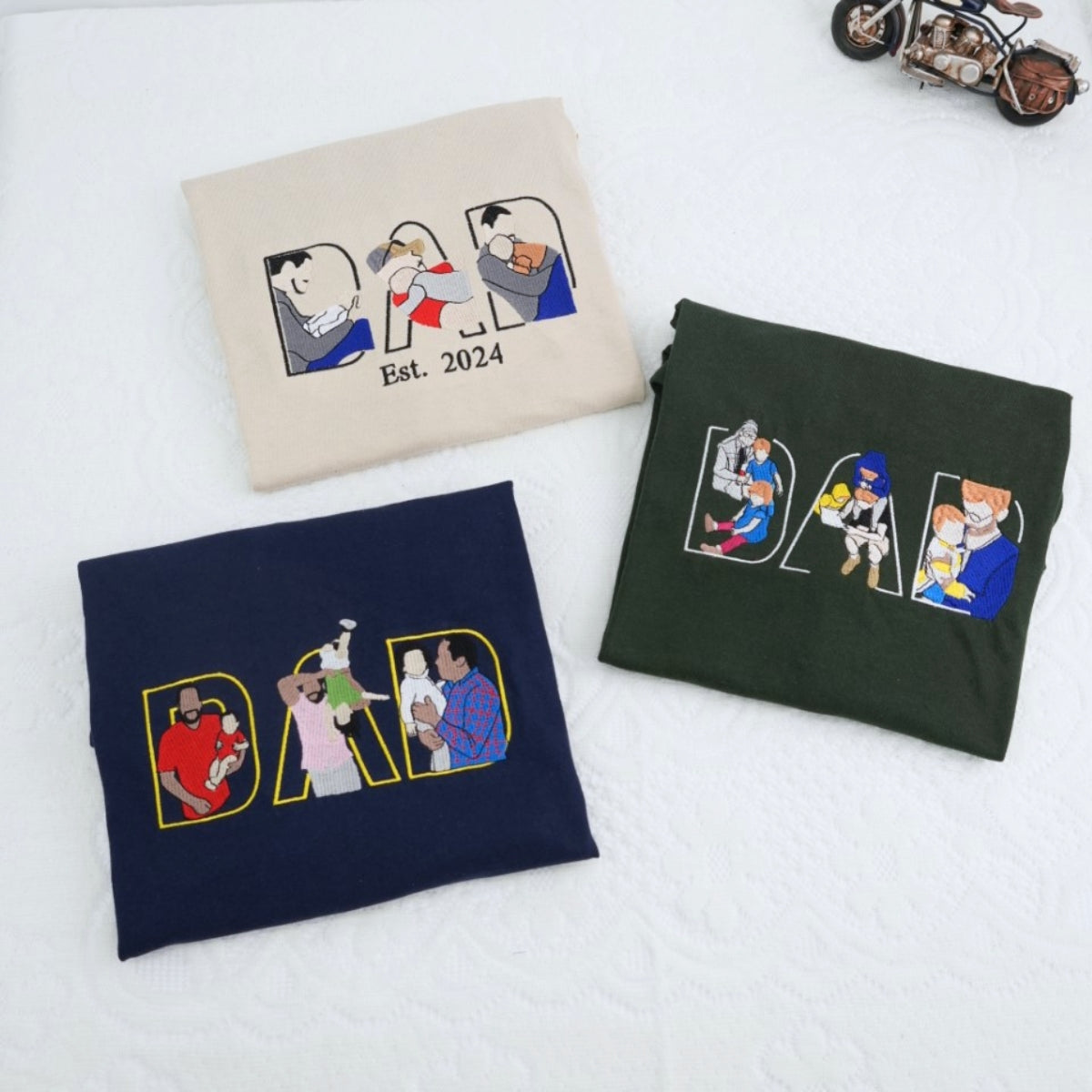 Custom Photo Dad Hoodies - Father Child Adventure Embroidered Sweatshirts - Perfect Active Dad Memory Gift