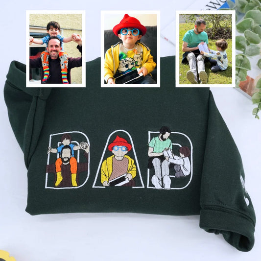 Custom Photo Dad Hoodies - Multiple Family Photos Embroidered Sweatshirts - Perfect Father's Day Memory Gift