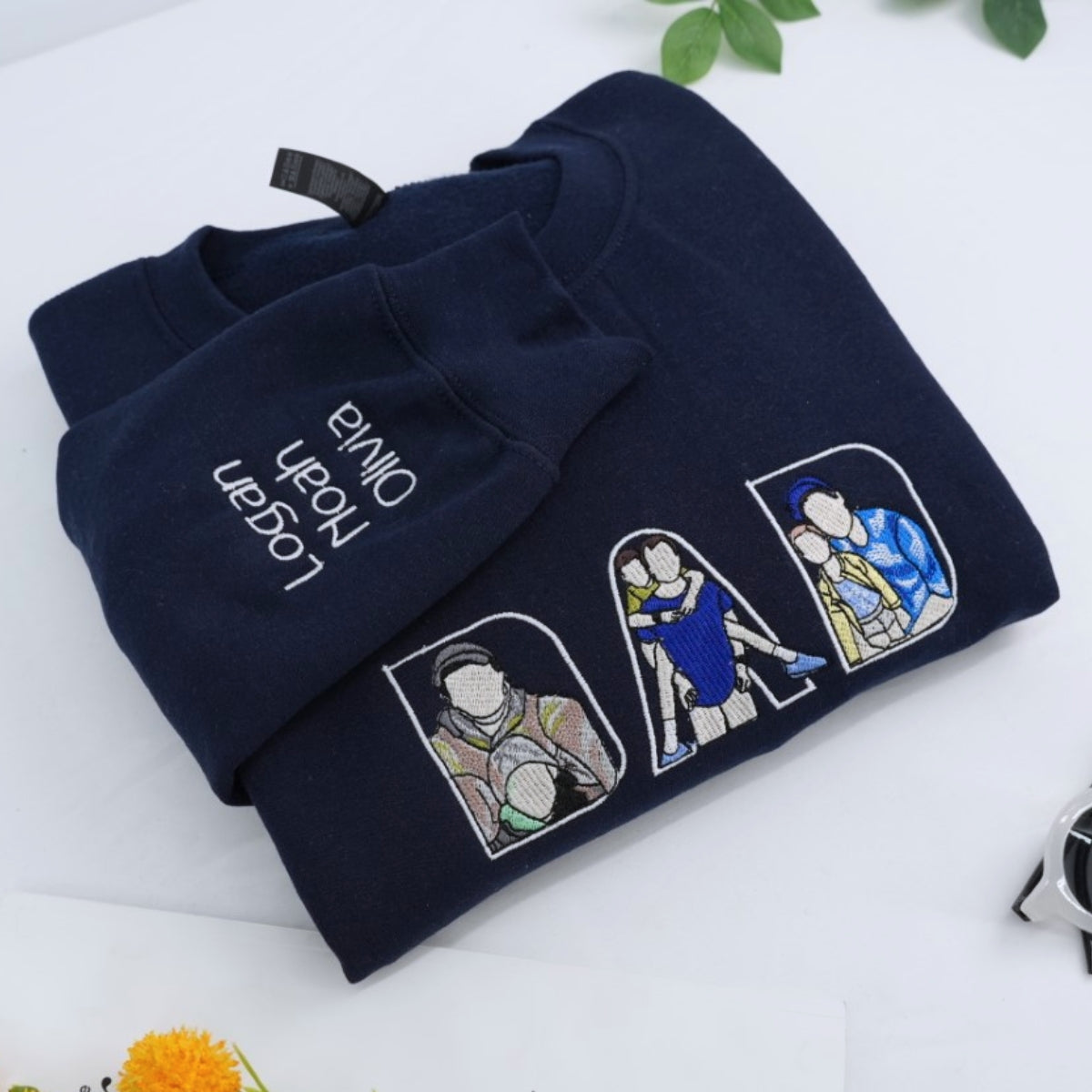 Custom Photo Dad Hoodies - Multiple Family Photos Embroidered Sweatshirts - Perfect Father's Day Memory Gift