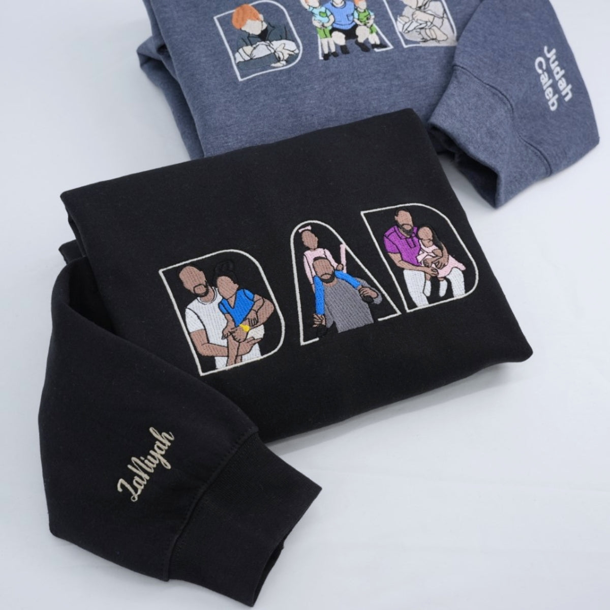 Custom Photo Dad Hoodies - Multiple Family Photos Embroidered Sweatshirts - Perfect Father's Day Memory Gift