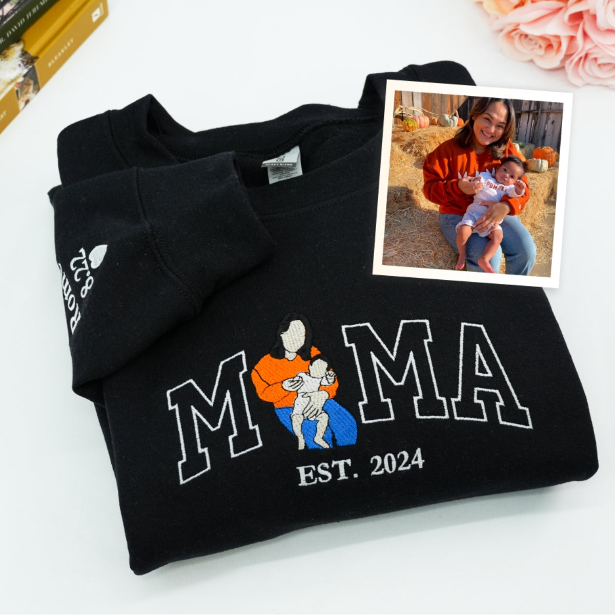 Custom Photo Mama Hoodies - Family Photo Embroidered Sweatshirts - Perfect New Mama Memory Gift