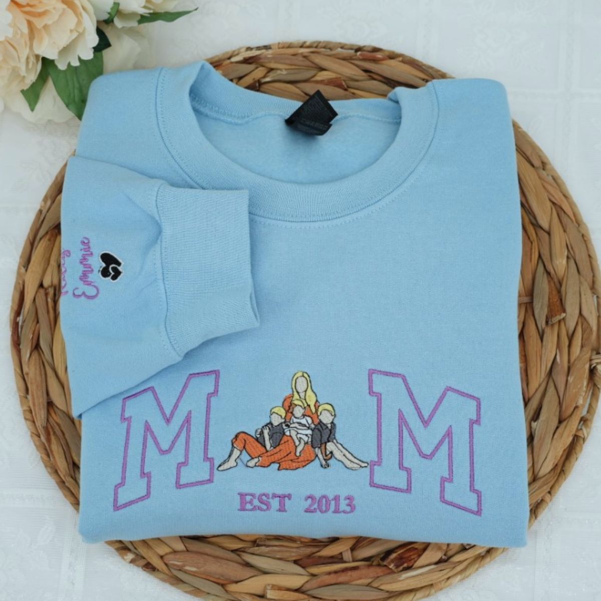 Custom Photo Mom Hoodies - Sibling Embroidered Sweatshirts - Perfect Mother Gift with Kids Names