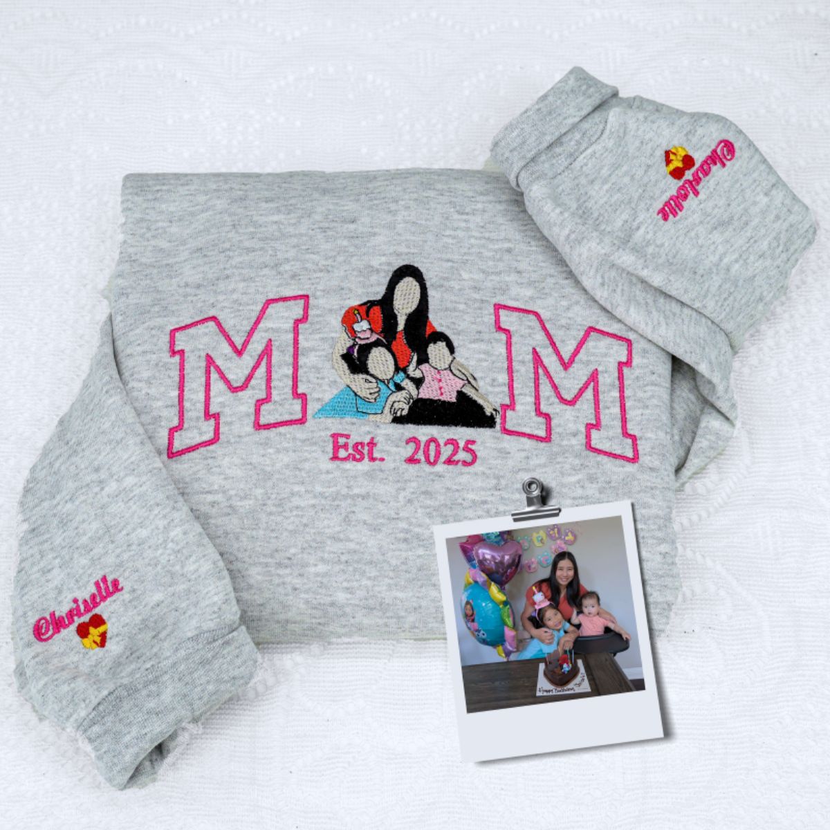 Custom Photo Mom Hoodies - Sibling Embroidered Sweatshirts - Perfect Mother Gift with Kids Names