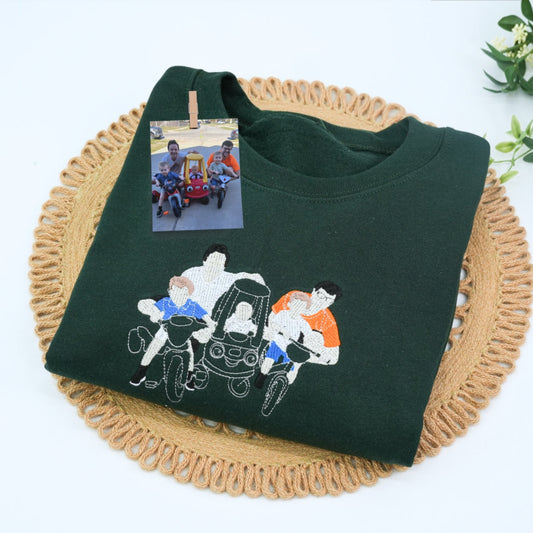 Custom Photo Portrait Dad Hoodies - Father Baby Embroidered From Your Photo - Premium Custom Father's Day Gift