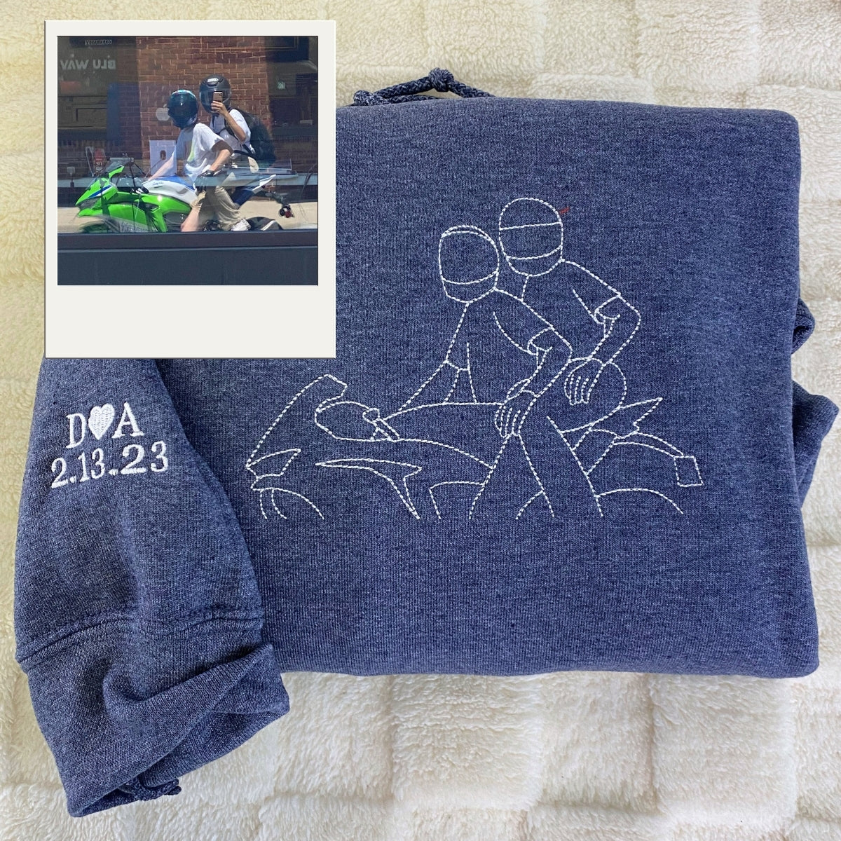 Custom Photo Portrait Hoodies - Couple Line Art Embroidered Sweatshirts - Anniversary Gift