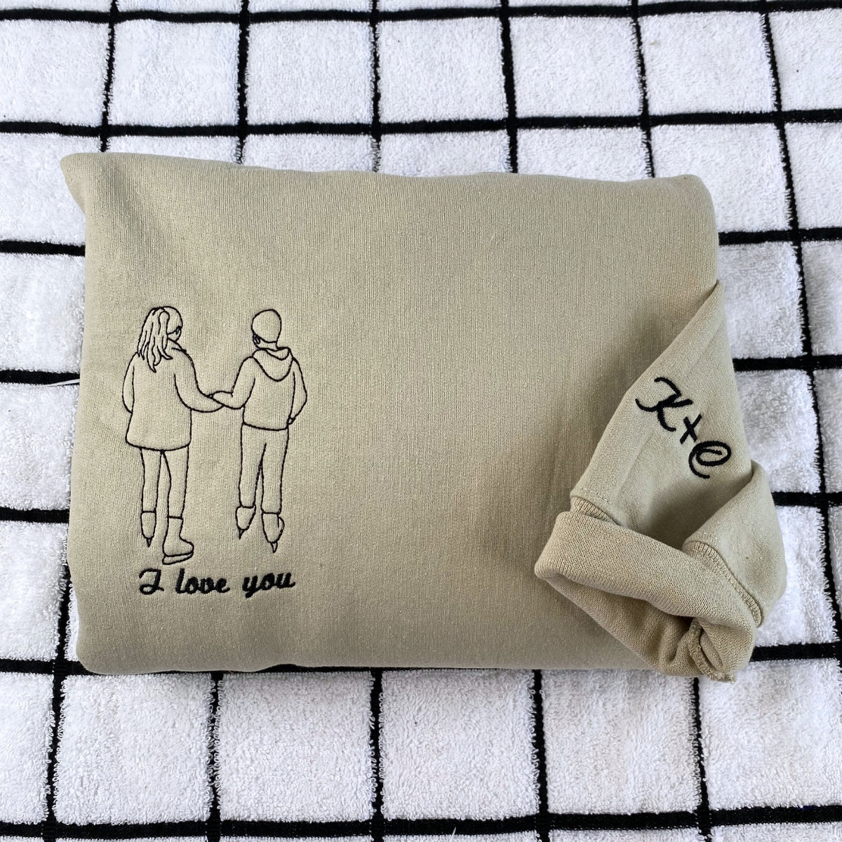 Custom Photo Portrait Hoodies - Couple Line Art Embroidered Sweatshirts - Anniversary Gift