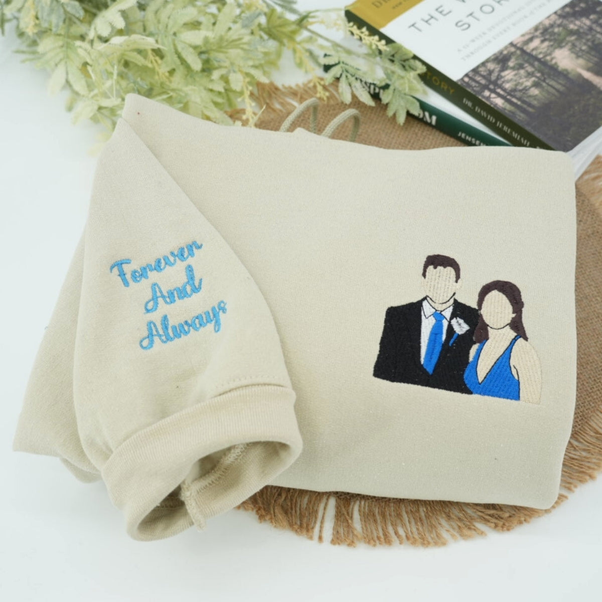 Custom Roman Numeral Portrait Hoodies - Anniversary Date Embroidered Sweatshirts - Couples Gift