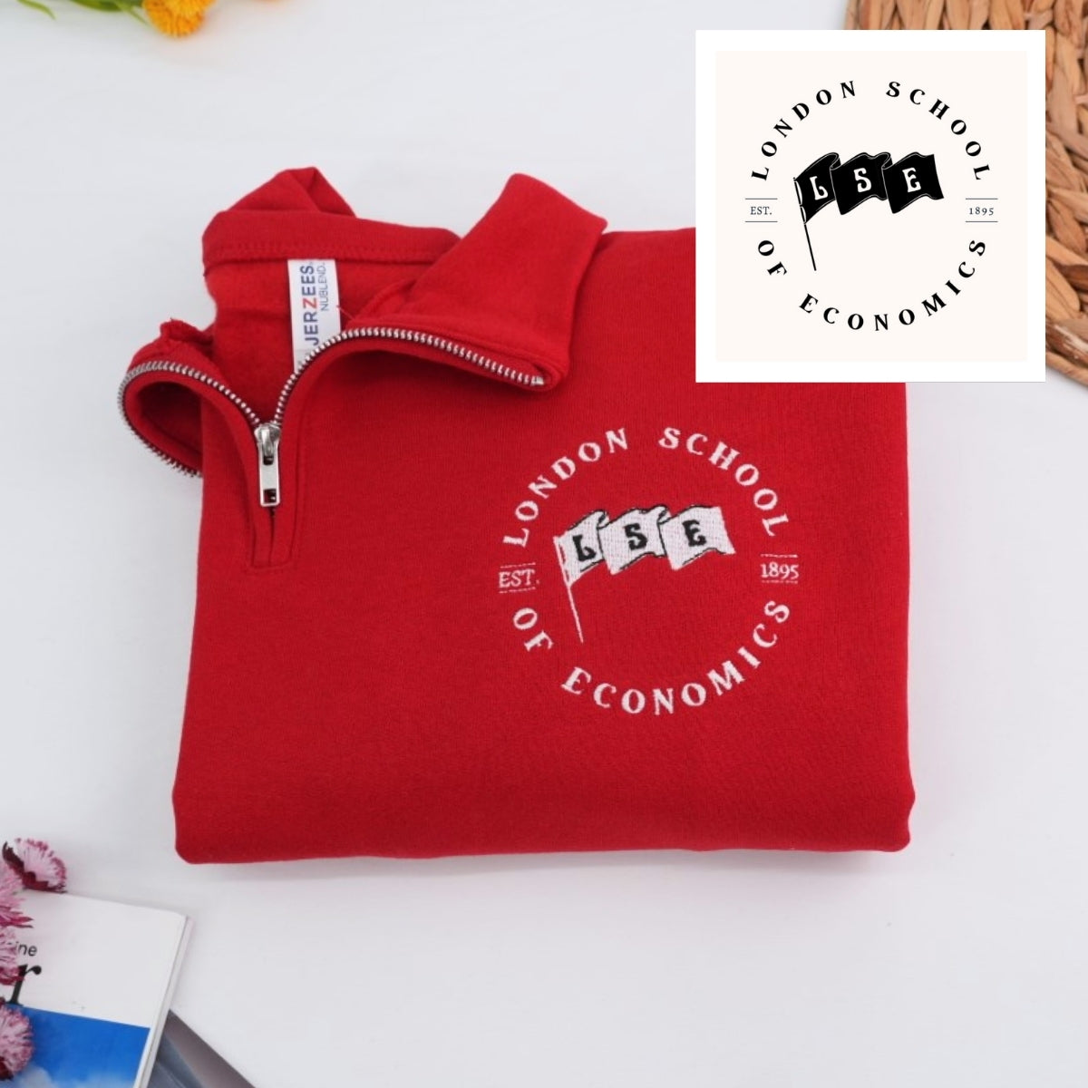 Custom School Logo Quarter-Zip Hoodies - Academic Embroidered Sweatshirts - Perfect Student Gift