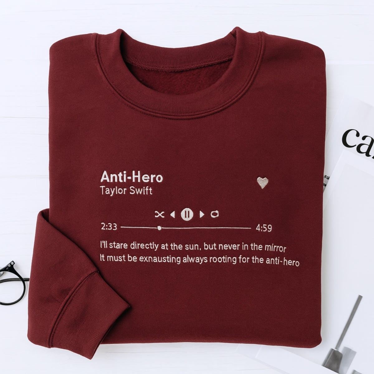 Custom Song Sweatshirts - Your Favorite Song Embroidered Music Player - Personalized Music Gift