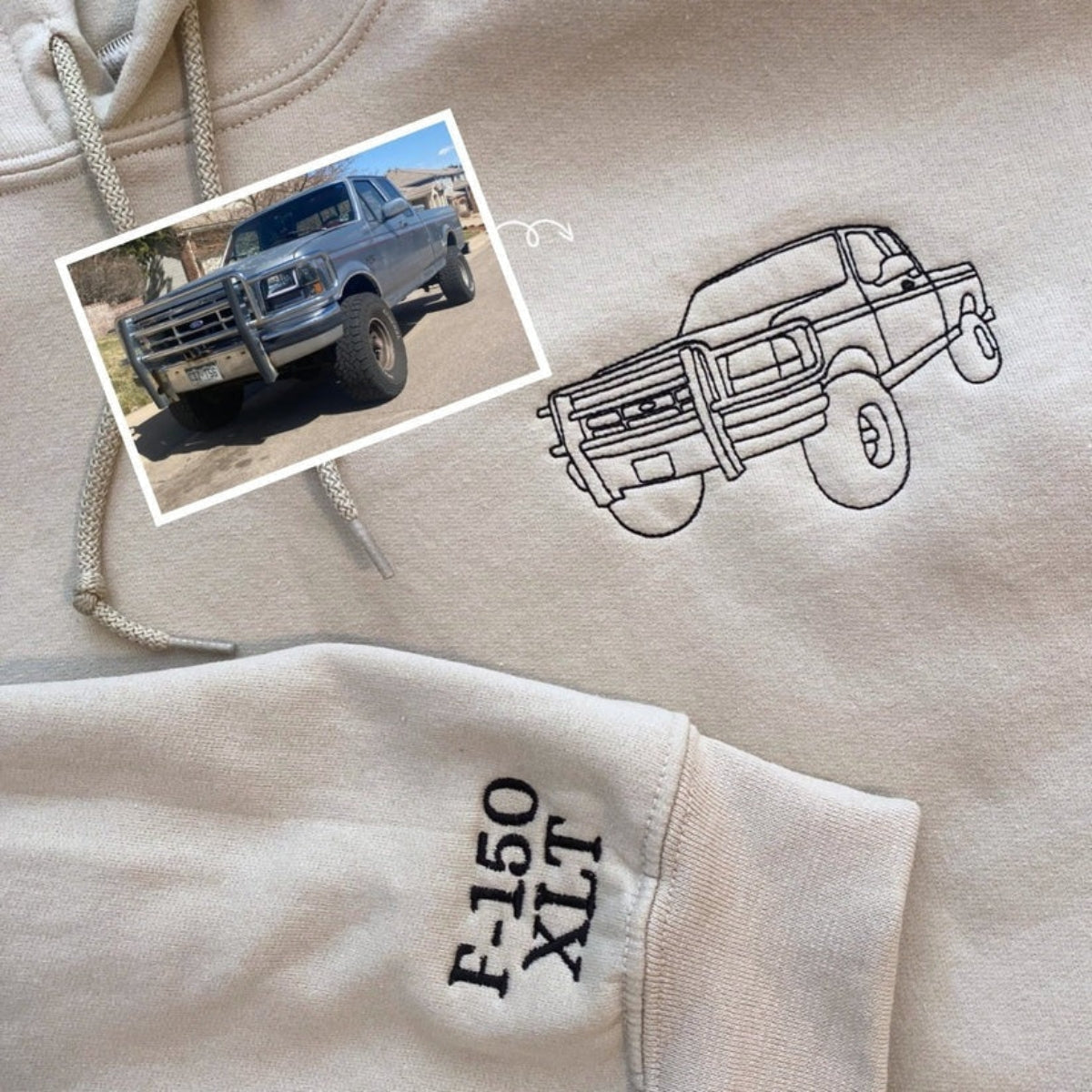 Custom Sports Car Line Art Embroidered Hoodies - Vehicle Portrait & Handwriting Sweatshirts - Elegant Car Lover Gift