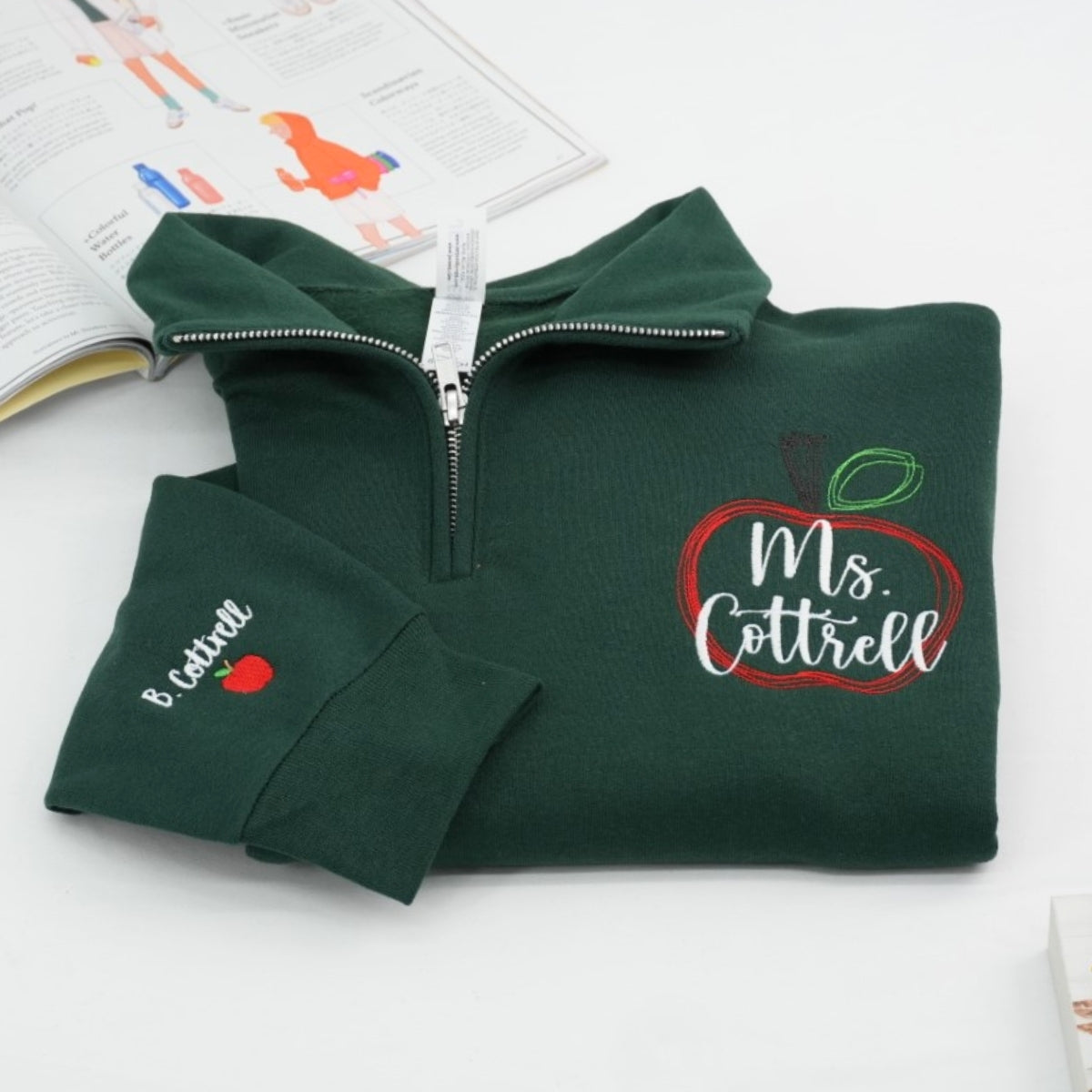 Custom Teacher Quarter Zip - Personalized Apple Embroidered Sweatshirt - Perfect Teacher Gift