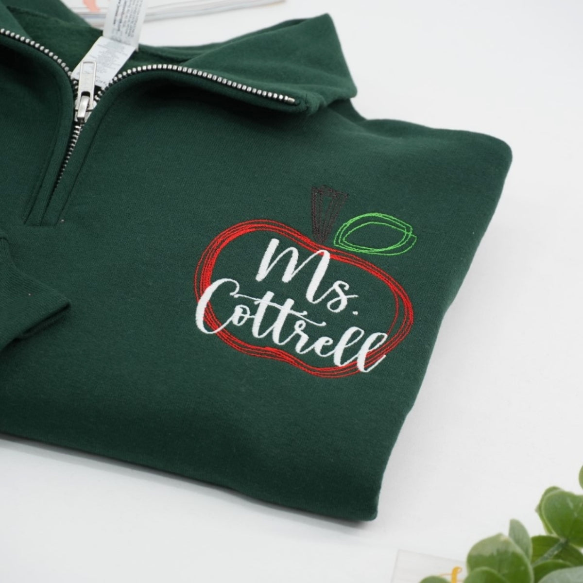 Custom Teacher Quarter Zip - Personalized Apple Embroidered Sweatshirt - Perfect Teacher Gift