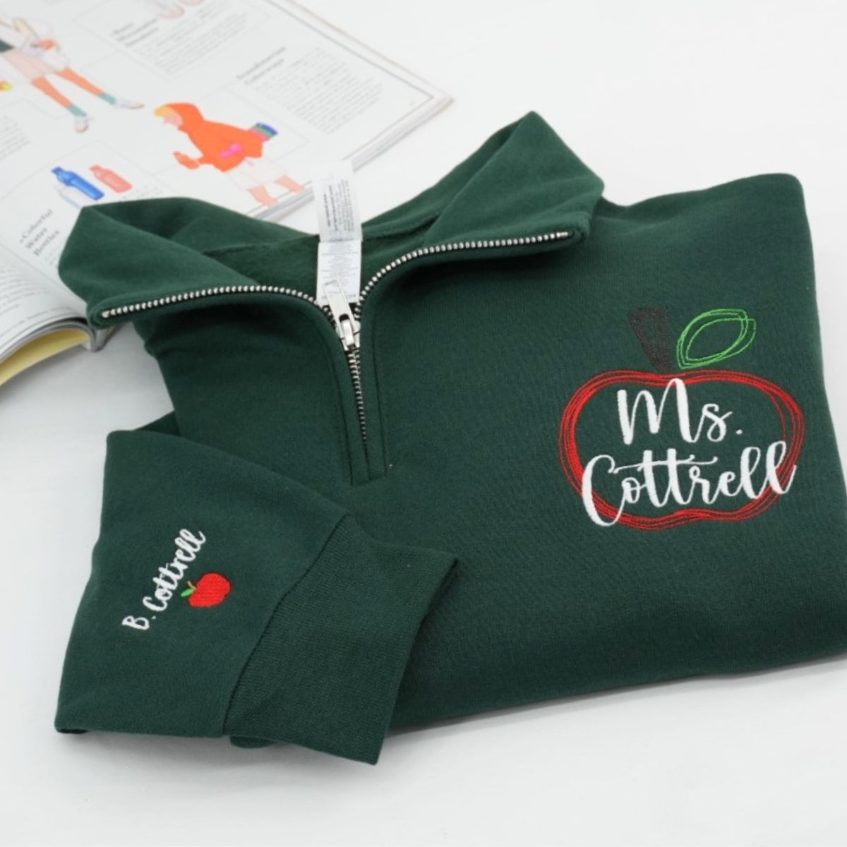 Custom Teacher Quarter Zip - Personalized Apple Embroidered Sweatshirt - Perfect Teacher Gift