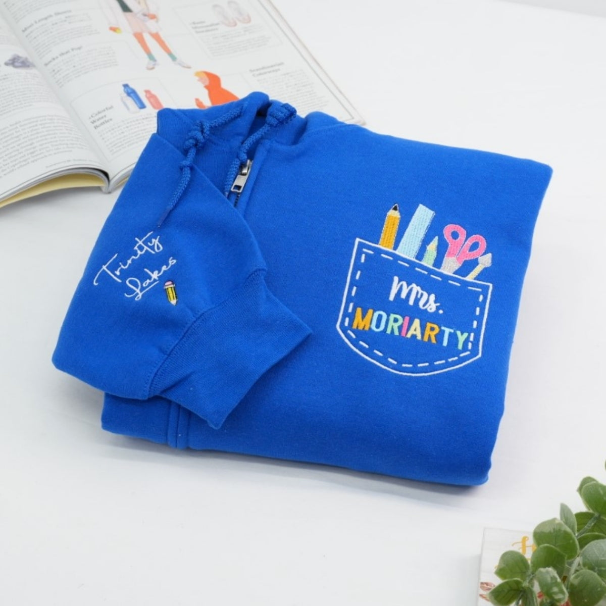 Custom Teacher Quarter Zip - Personalized School Supply Pocket Embroidered Sweatshirt - Perfect Teacher Gift