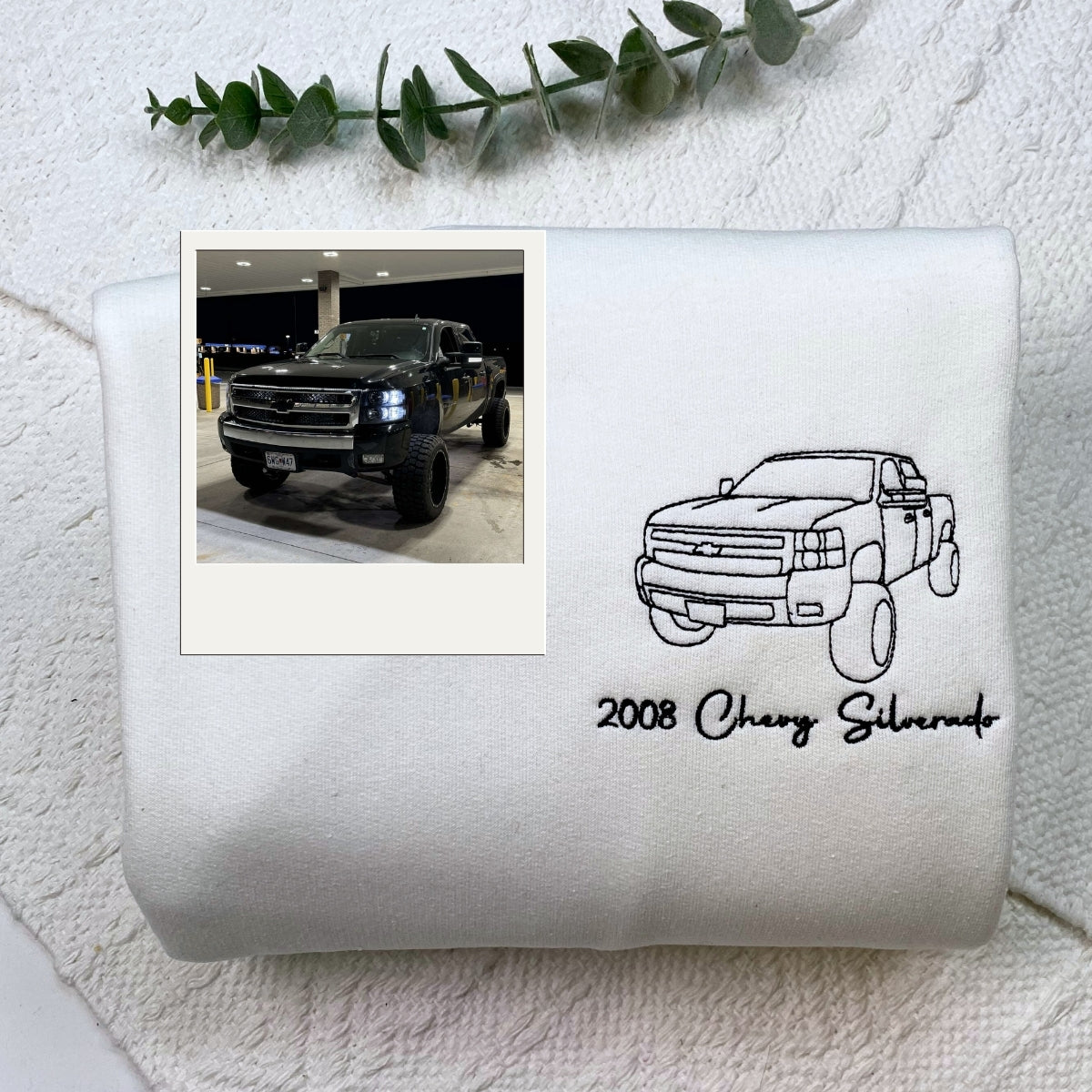 Custom Truck Portrait Hoodies - Personalized Vehicle Line Art Embroidered Sweatshirts - Truck Lover Gift