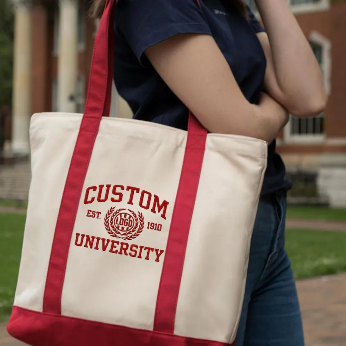 Custom University Tote Bag - Personalized College Embroidered Bag - School Spirit Gift