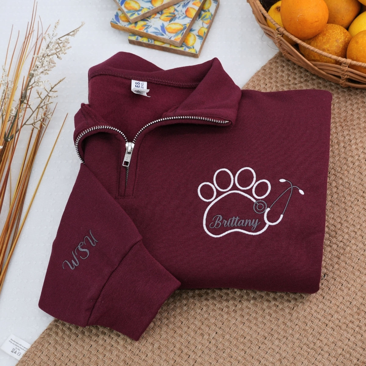 Custom Veterinarian Quarter-Zip - Personalized Vet Tech Embroidered Sweatshirt - Perfect Vet Gift