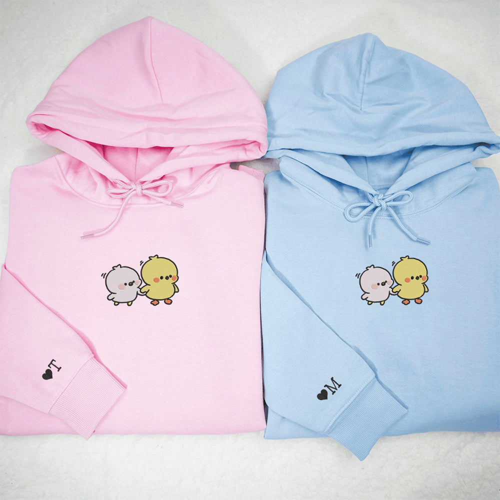 Cute Cartoon Chick Custom Embroidered Matching Hoodies For Couples