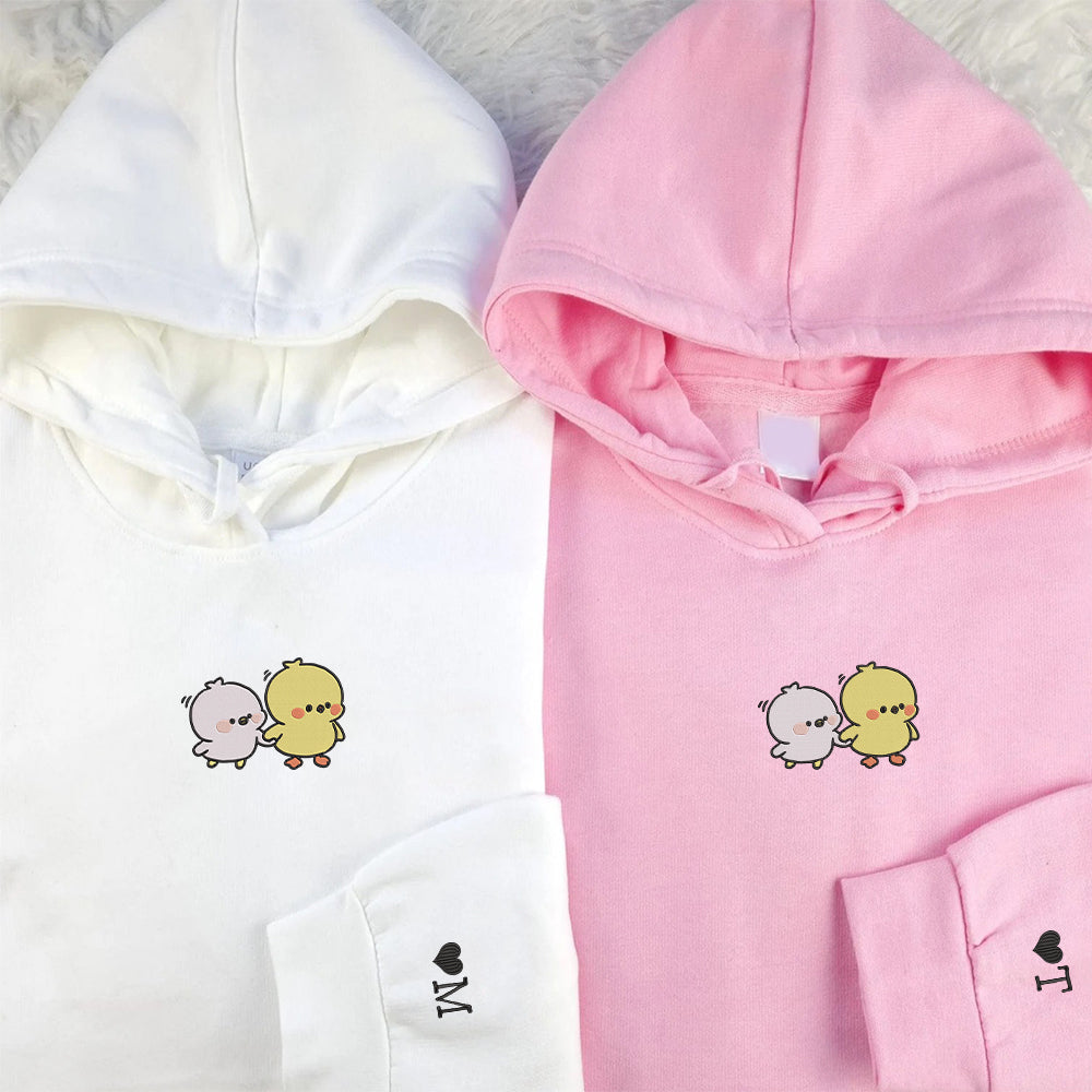 Cute Cartoon Chick Custom Embroidered Matching Hoodies For Couples