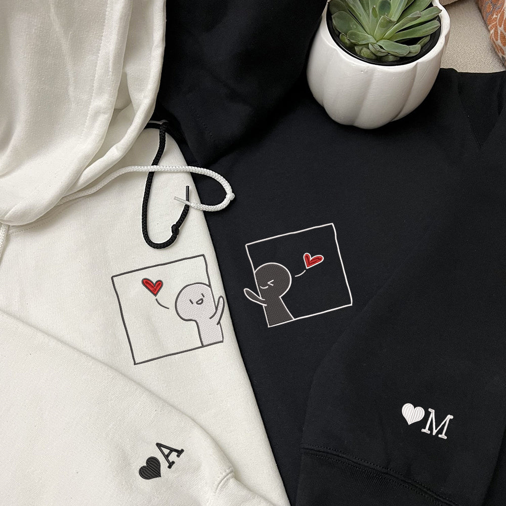 Cute Cartoon Custom Embroidered Matching Hoodies For Couples