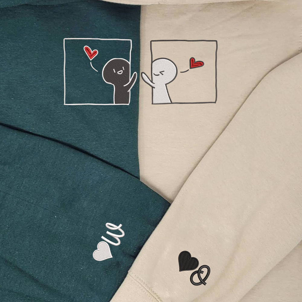 Cute Cartoon Custom Embroidered Matching Hoodies For Couples