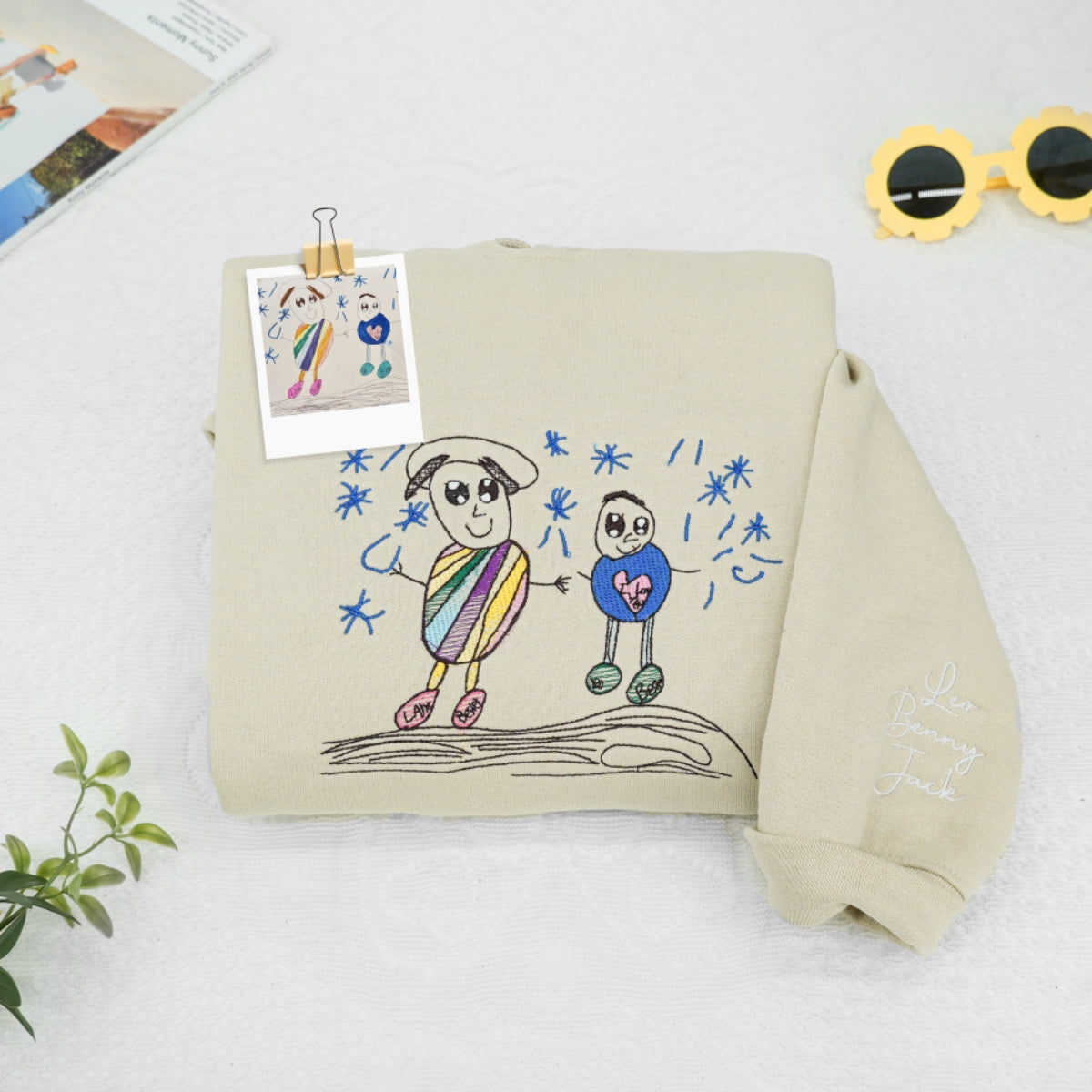 Cute Child Drawing Embroidered Sweatshirts - Adorable Kids Animal Artwork to Embroidery - Sweet Family Keepsake