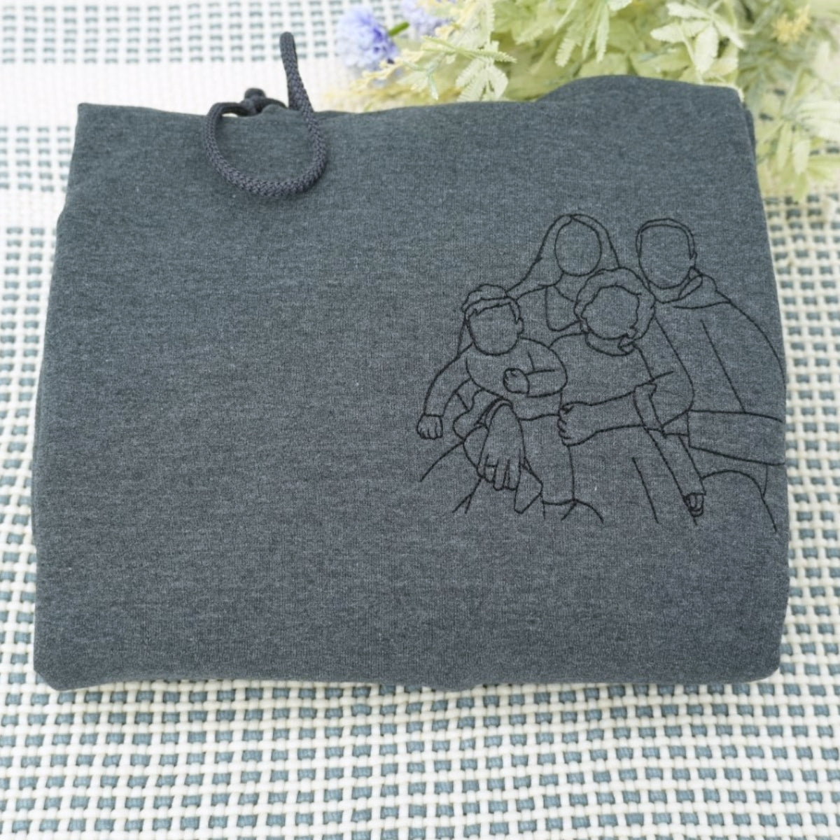 Dad Line Art Custom Hoodies - Father Child Embroidered Sweatshirts from Photo - Perfect Father's Day Gift