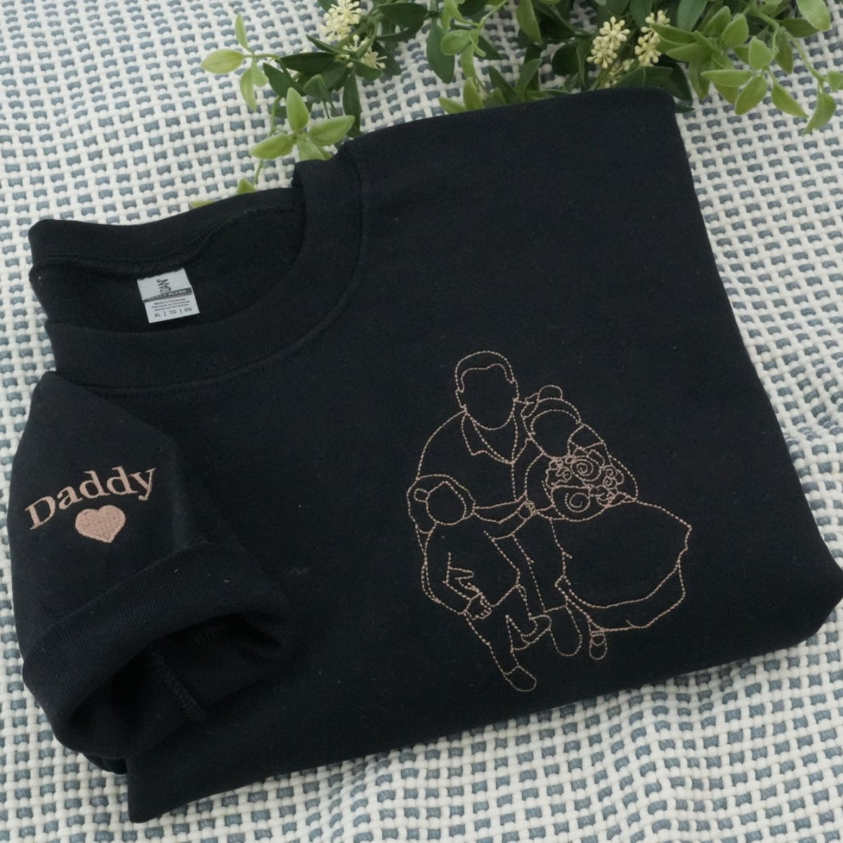 Dad Line Art Custom Hoodies - Father Child Embroidered Sweatshirts from Photo - Perfect Father's Day Gift