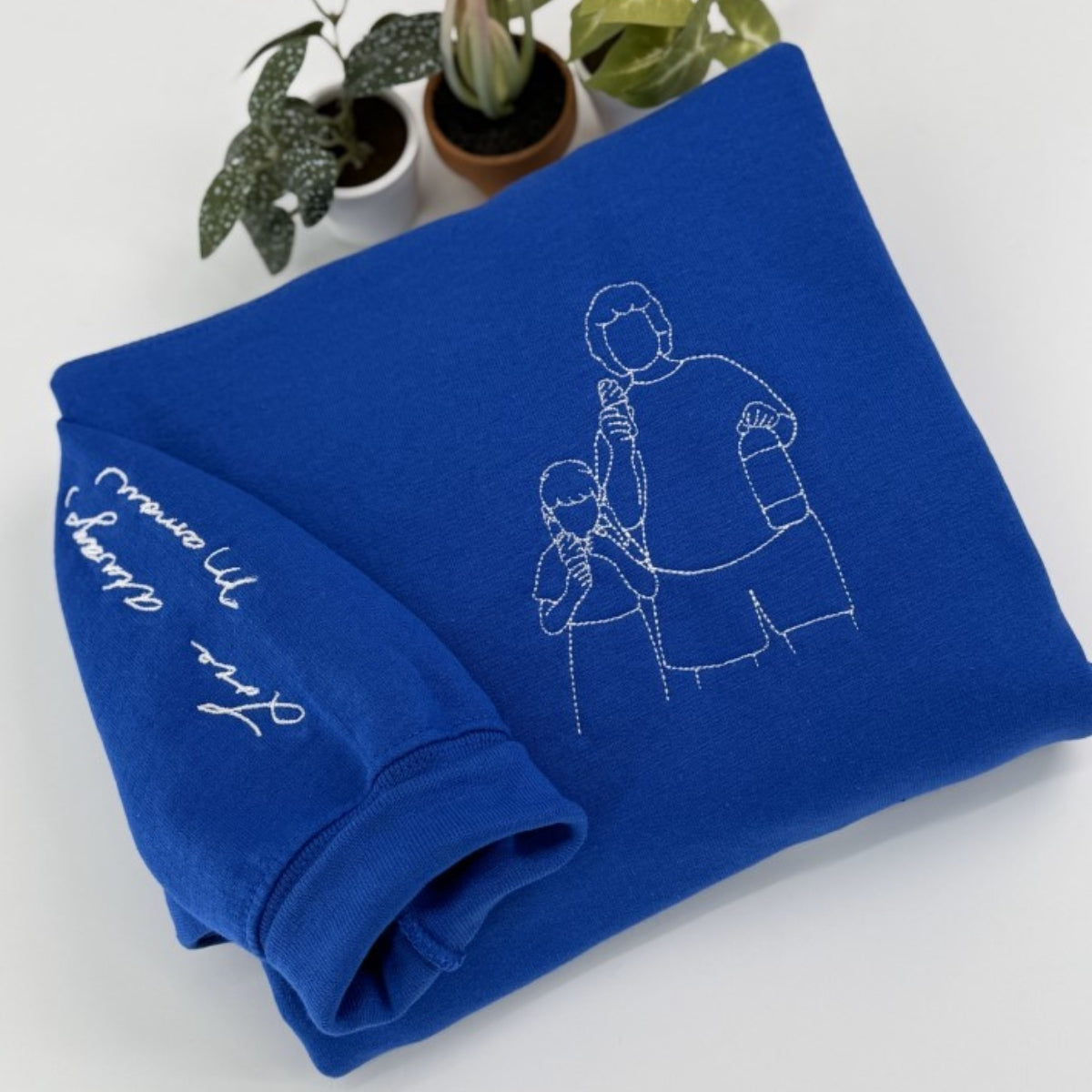 Daddy Custom Hoodies - Father Child Line Art Embroidered Sweatshirts - Perfect Artistic Dad Gift