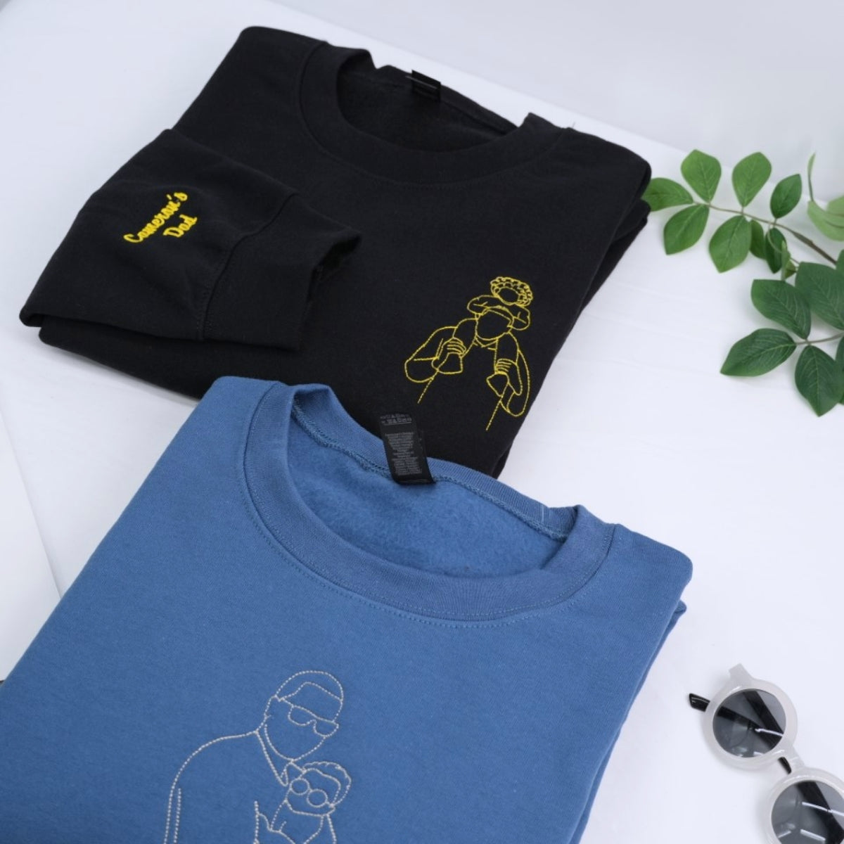 Daddy Custom Hoodies - Father Child Line Art Embroidered Sweatshirts - Perfect Artistic Dad Gift